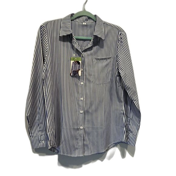 NWT Button Up Shirt Blue White Stripe Long Sleeve Blouse Top Womens sz Small - Picture 1 of 6
